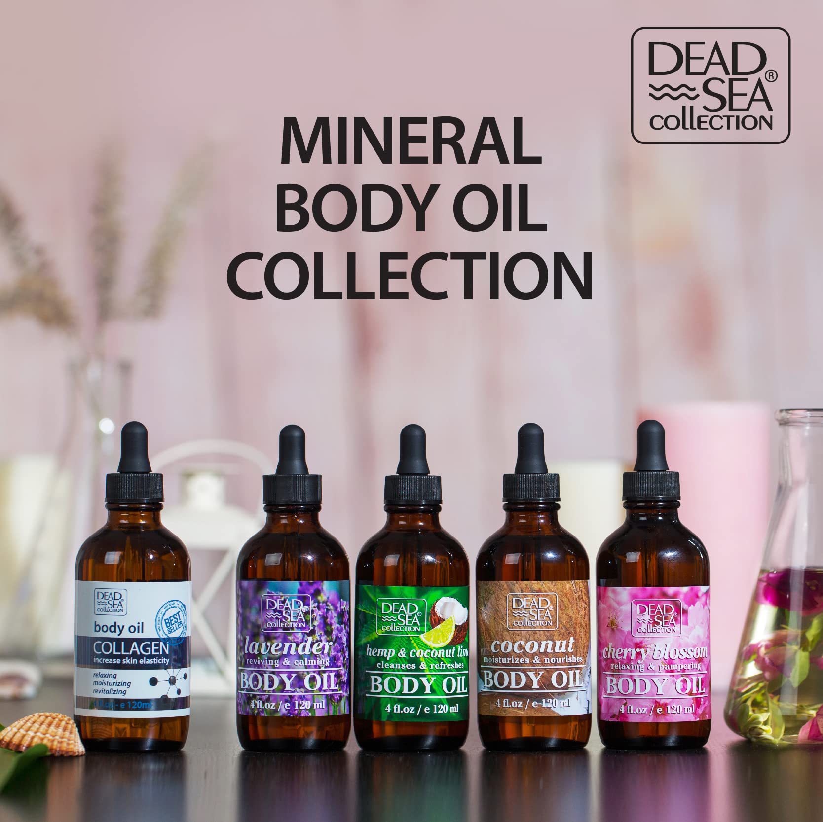 Dead Sea Collection Aceite corporal con colágeno – Hidratante para piel seca y aceite de masaje hidratante – Aceite de baño nutritivo – Aumenta la elasticidad de la piel y proporciona apoyo antienvejecimiento (4 fl.oz)