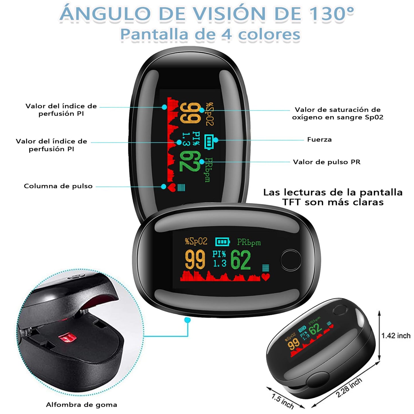 Oxímetro de Pulso Digital Pantalla OLED Monitor de Frecuencia Cardíaca y Saturación de Oxígeno para Monitoreo Diario