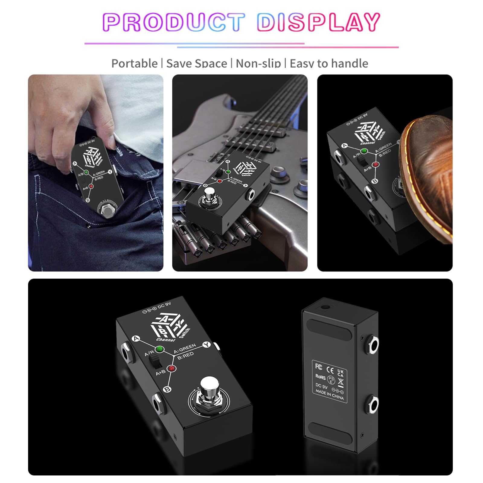 BUZHI Pedales de guitarra ABY Box Selector de línea AB Switch Mini pedal de efecto de guitarra Transmisión bidireccional Carcasa de metal Soporte antideslizante Modos A/B o A y B