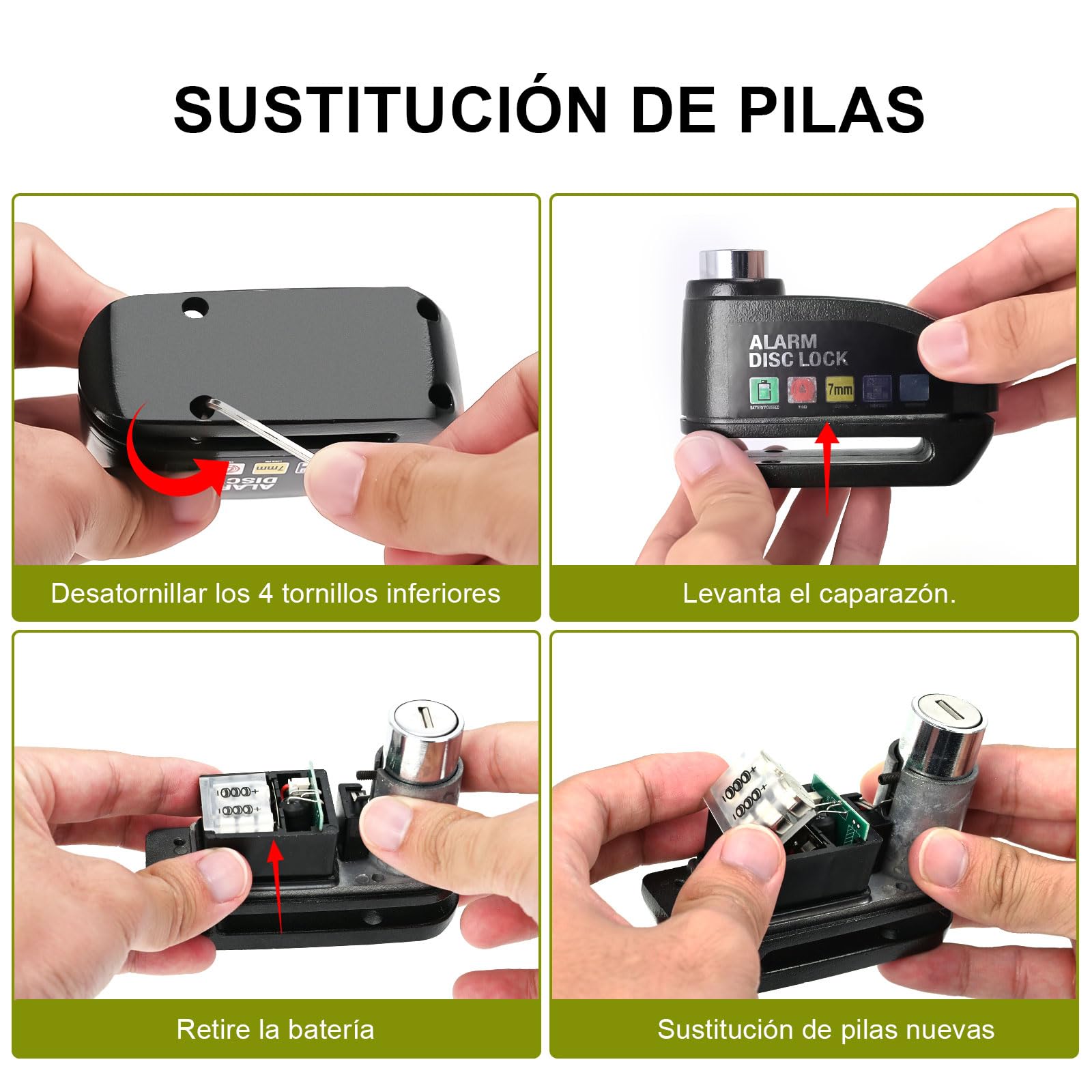 Kayoosi Candado de Alarma Para Moto, Alarma de Freno de Disco de 110 Db con Sensor de Movimiento y Cable de Alarma de 4,3 Pies, Impermeable y Antirrobo, Compatible con Vehículos con Llantas de Disco