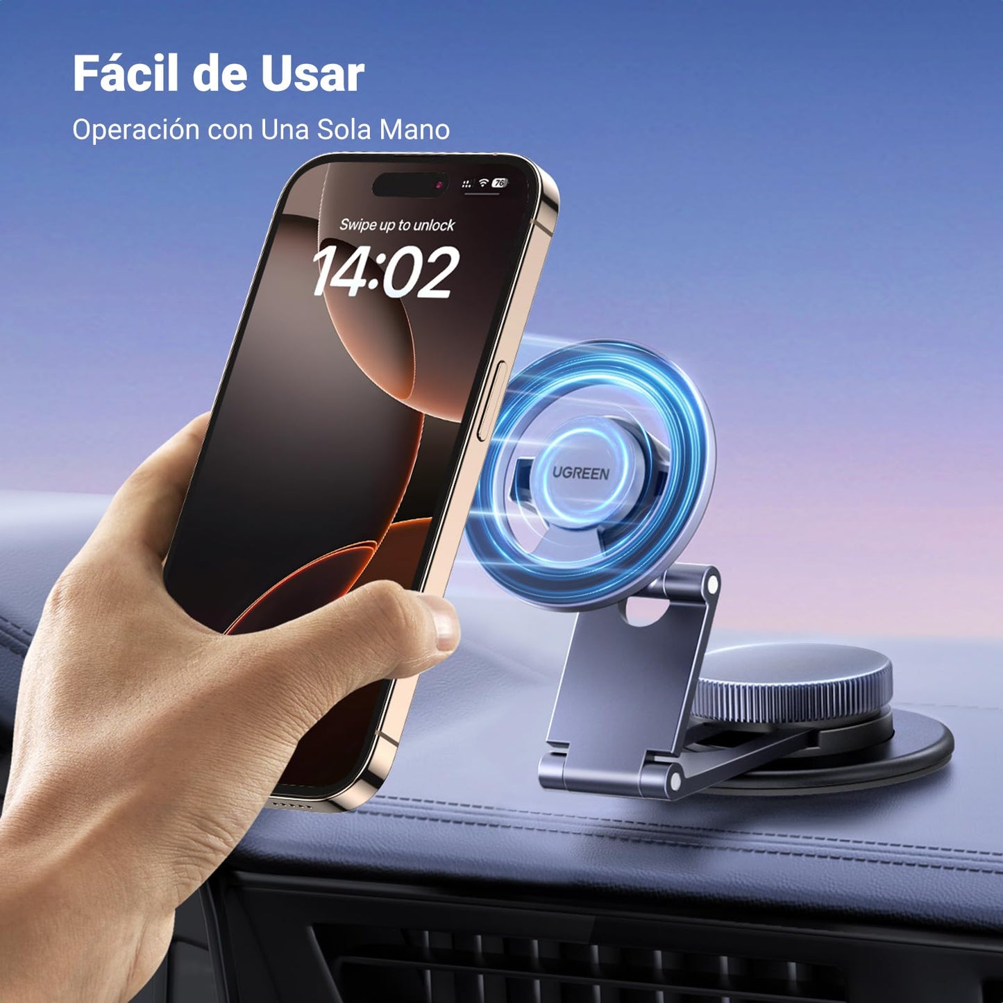 UGREEN Soporte Celular Magsafe de Auto Rotación de 360°, Base Porta automóvil magnético con Ventosa Compatible con iPhone 16 15 14 13 12 Series y Funda MagSafe