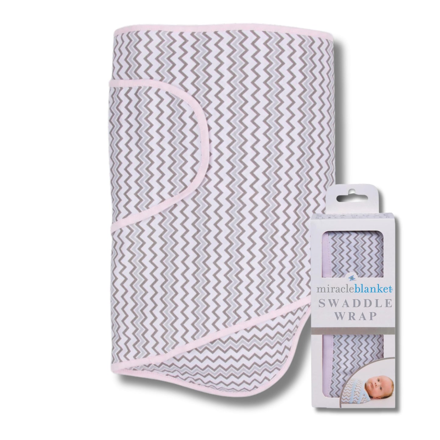 Miracle - Manta para Envolver – Ayuda a tu recién Nacido a Dormir más Tiempo, Saco de Dormir Suave y Seguro para bebés, Manta de Envolver fácil de Usar para un bebé Tranquilo (Chevron Rosa y Gris)