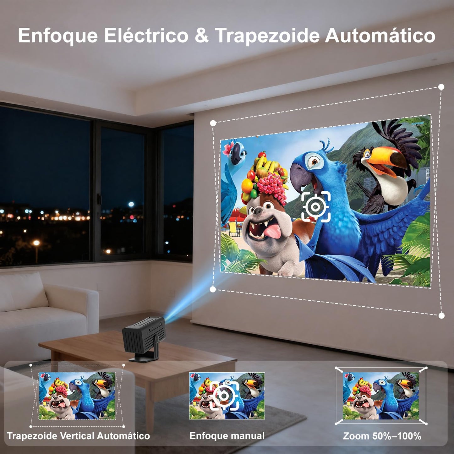 Mini proyectors, proyector portátil 4K, proyector de película Full HD 1080P para Exteriores con WiFi6 y Bluetooth, Enfoque automático con proyector de Aplicaciones Integrado, Compatible con HDMI/USB