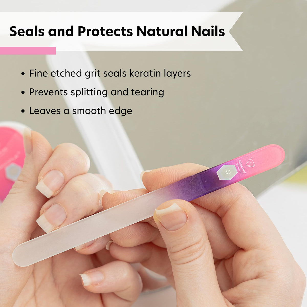 Glass Nail File Manicure Set, Comfort Grip Ergonomic Drop Ergofile for Gentle & Efficient Filing, Professional Nail Care Tools by Bona Fide Beauty Genuine Czech Glass