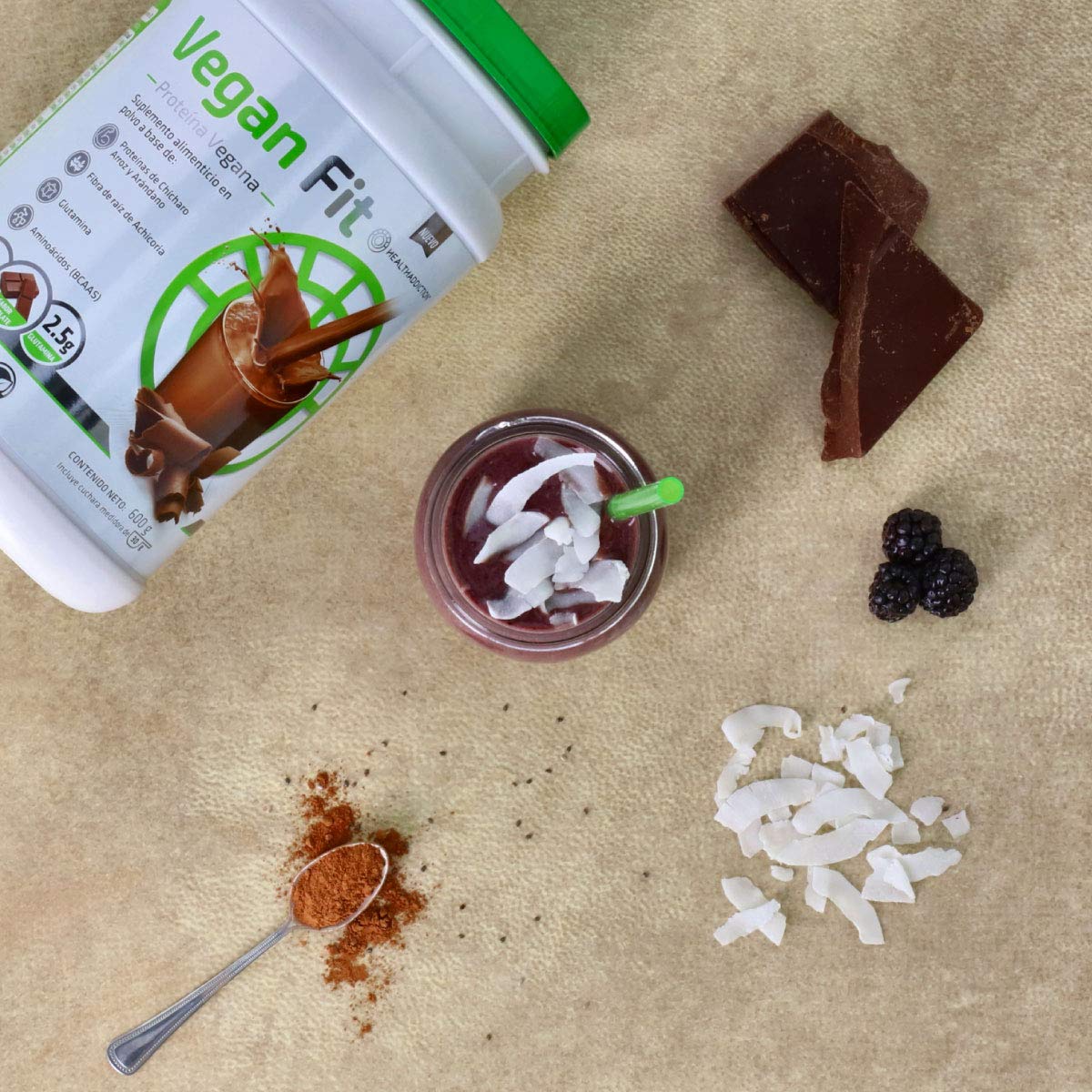 HEALTHADDICTION Proteína Vegana - Delicioso Sabor Chocolate, Con Glutamina y Aminoácidos, 24g de Proteína y 2.5g de Glutamina - Ingredientes Naturales, 600g