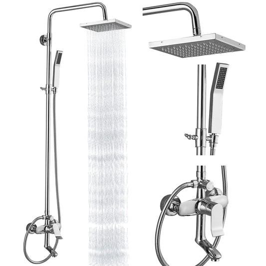 Heyalan - Sistema de ducha expuesto chapado en cromo pulido 3 funciones, juego de llave de ducha de baño cuadrado de 8 pulgadas, cabezal de ducha de lluvia, montaje en pared, juego de 8 duchas