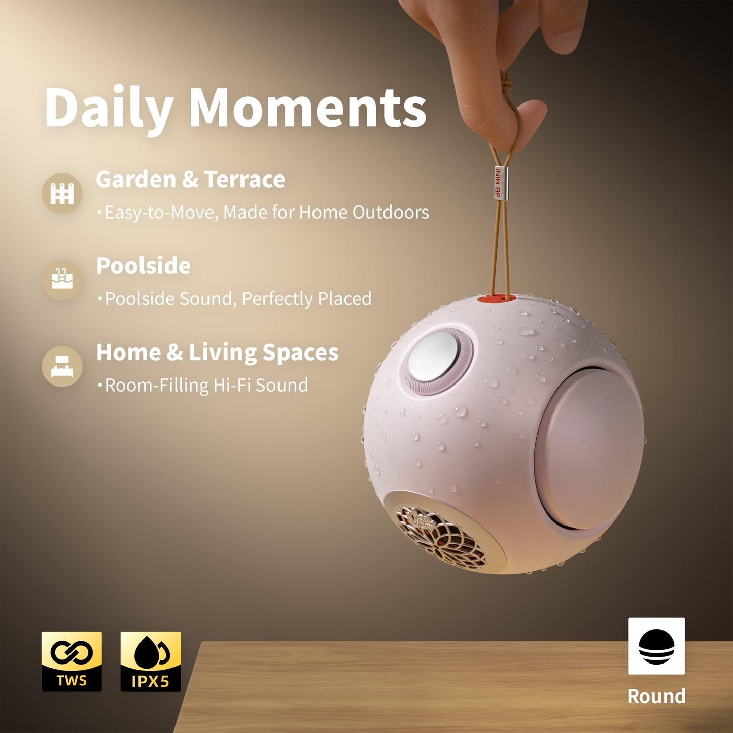UB+ dBmiNi, altavoz Bluetooth portátil, sonido Hi-FI potente, autonomía 20H, altavoz impermeable de 40 W, IPX5, Bluetooth 5.4, TWS, Type-C, AUX, para exterior/casa/viajes, rosa pétalo
