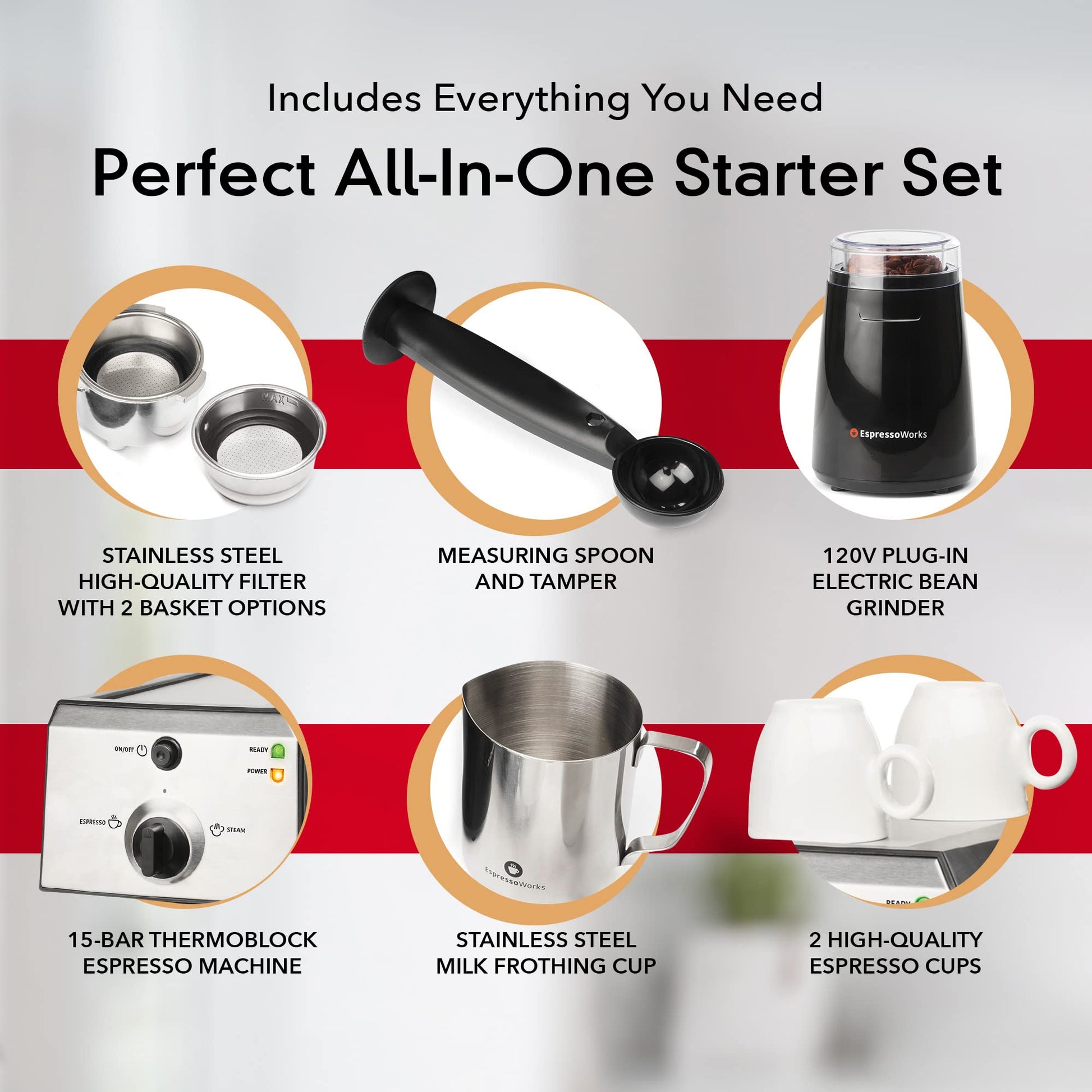 Máquina de Espresso y Cappuccino Barista Empaque Completo EspressoWorks Acero Inoxidable