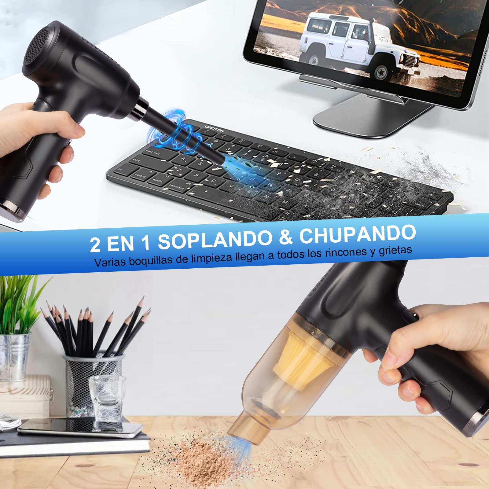 Soplador de Aire Recargable Plumero de Aire Eléctrico 2 en 1 para Limpiar Ordenadores y Aparatos Electrónicos