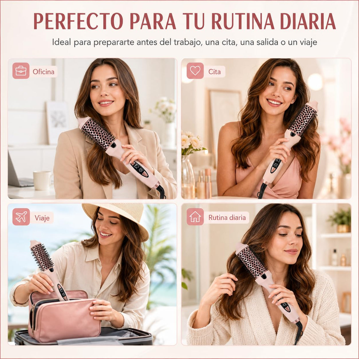 Cepillo Térmico Thermal Brush Alisador Rizador Cerámica Anti Frizz con Pantalla LED y Generador de Iones 130-210°C