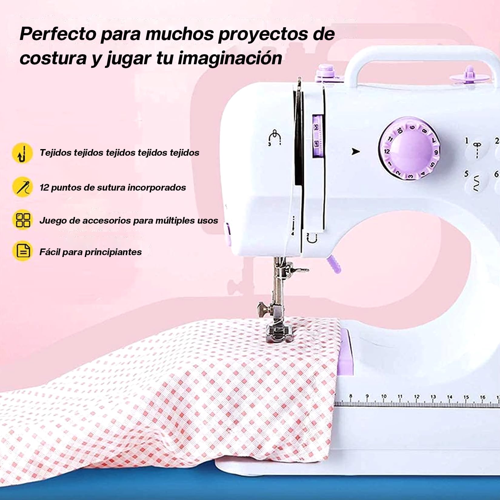 Máquina de Coser Electrica - Maquina de Coser Electrica 12 Tipos de Puntadas,Pedal Eléctrico de Doble Uso,Función de Patchwork, Costura de Botones,Costura Cilíndrica,Adecuado para Principiantes