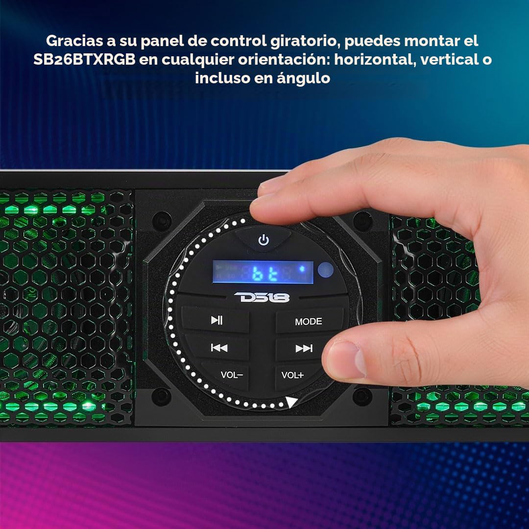 Barra de Sonido Marina DS18 SB26BTXRGB Blanca con Bluetooth USB e Iluminación RGB, 6 Altavoces, 600 W Máximo, Panel de Control Giratorio