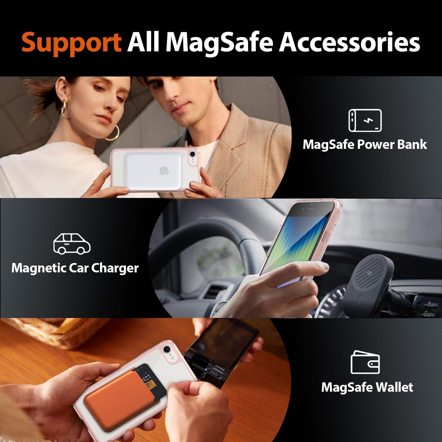 Funda magnética para iPhone SE 2022/2020, funda para iPhone 8/7 [protección contra caídas de grado Mil] [compatible con Magsafe] Funda protectora transparente delgada a prueba de golpes, rosa