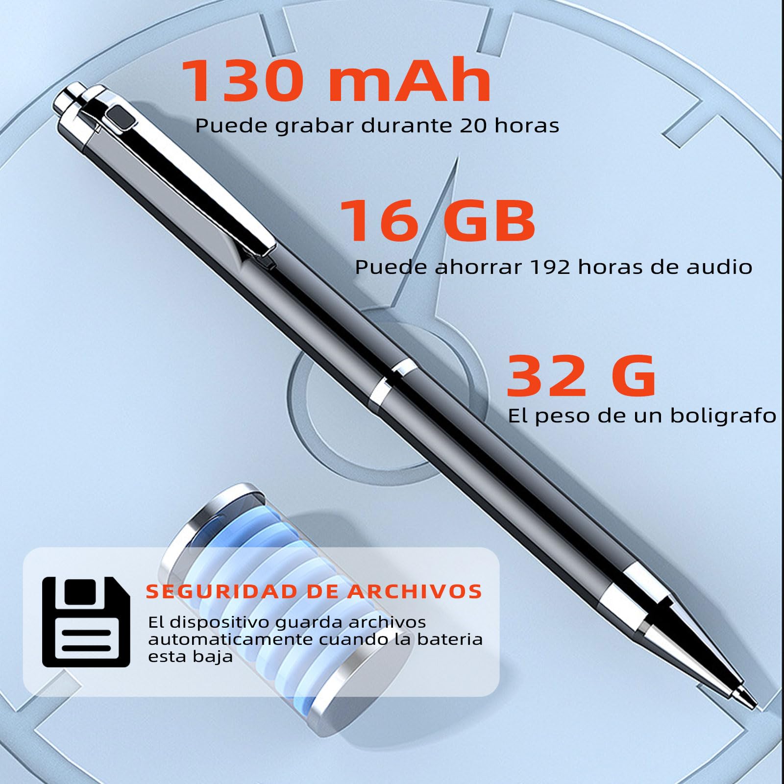 Grabadora de Voz 16GB Profesional con Transcripción a Texto,Reducción de Ruido AI,Diseño en Lápiz Metálico Ultra Delgado con 3 Recambios,para Clases,Reuniones y Conferencias(MP3/WAV,Memoria Ampliable)