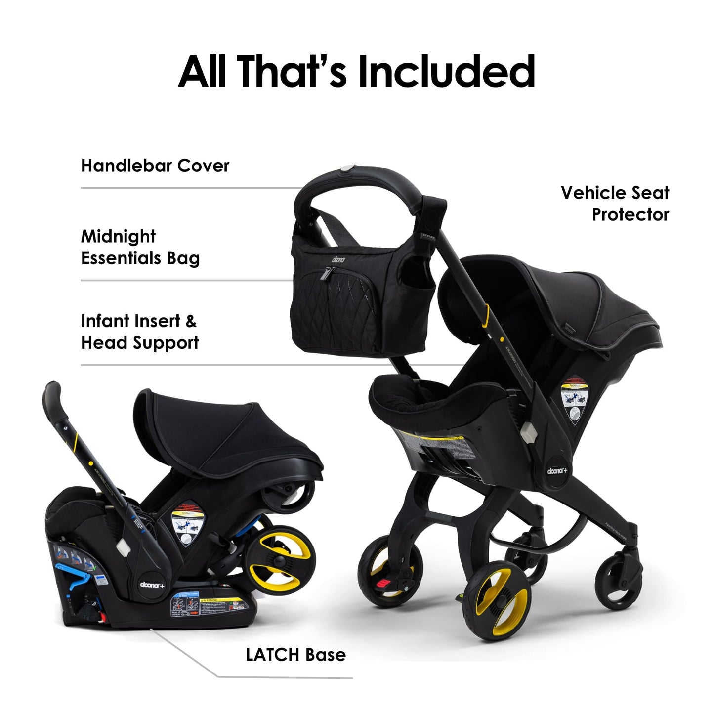 Autoasiento y Carriola Doona MIDNIGHT Edición Especial orientado hacia atrás con pasador, útil y práctico para Niño
