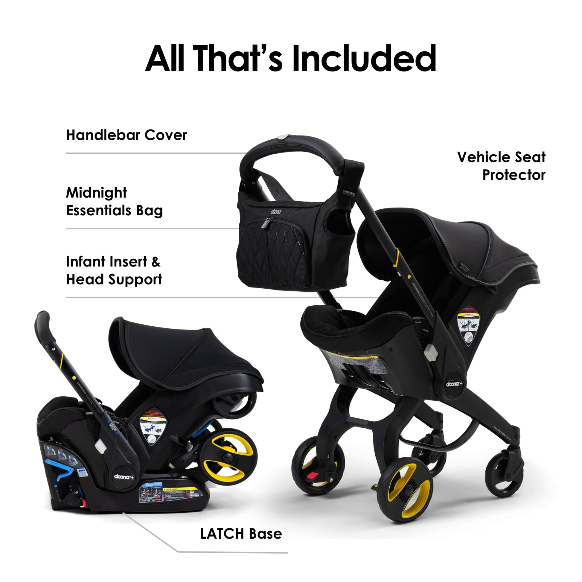 Autoasiento y Carriola Doona MIDNIGHT Edición Especial orientado hacia atrás con pasador, útil y práctico para Niño