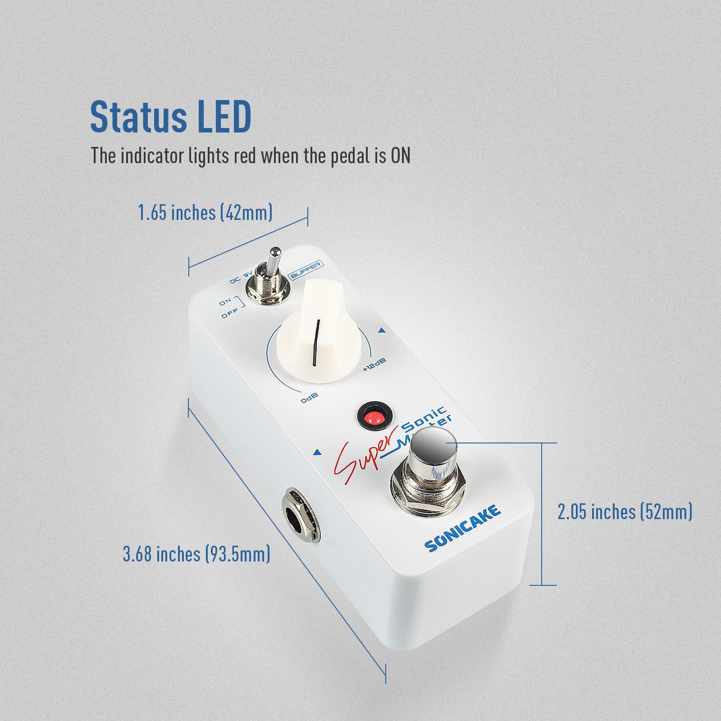 Pedal de Efectos SONICAKE Sonic Super Master Clean Boost con Ganancia de +12 dB para Guitarra y Bajo