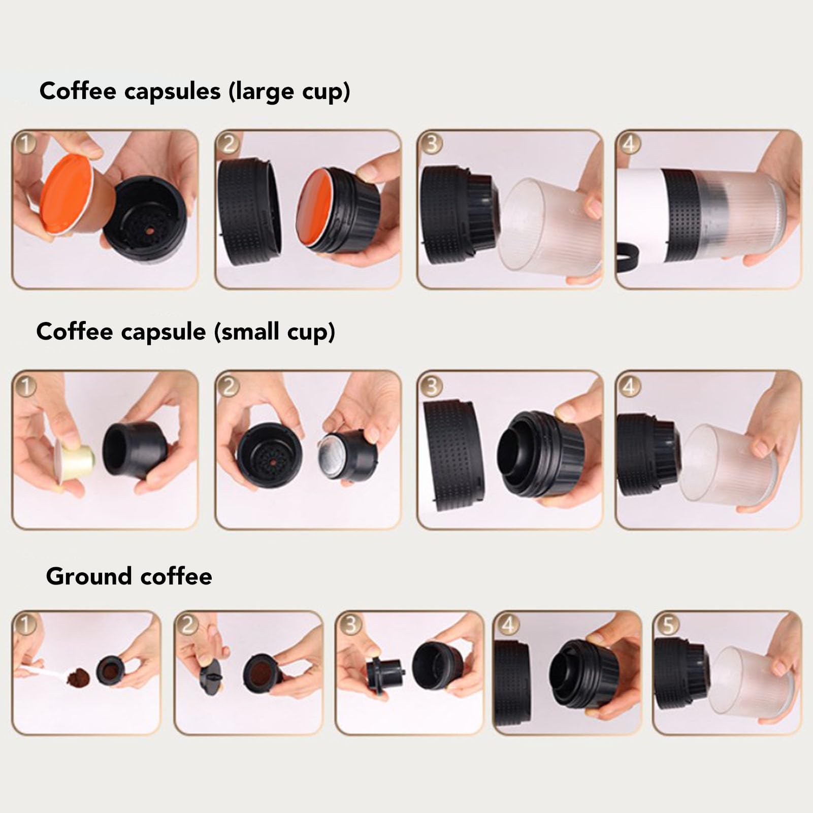 Máquina de café Espresso Portátil, 3 en 1, 20 Bar de Presión, Cargador Coche USB, Máquina de café de Cápsulas Automática, Pequeña de café Expreso de Viaje para