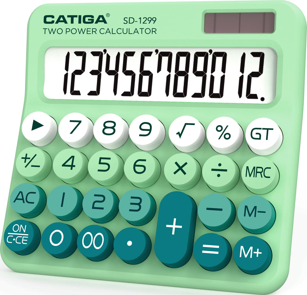 Calculadora CATIGA Mecánica Solar y Batería Pantalla LCD 12 Dígitos Botón Grande Atractiva y Estética