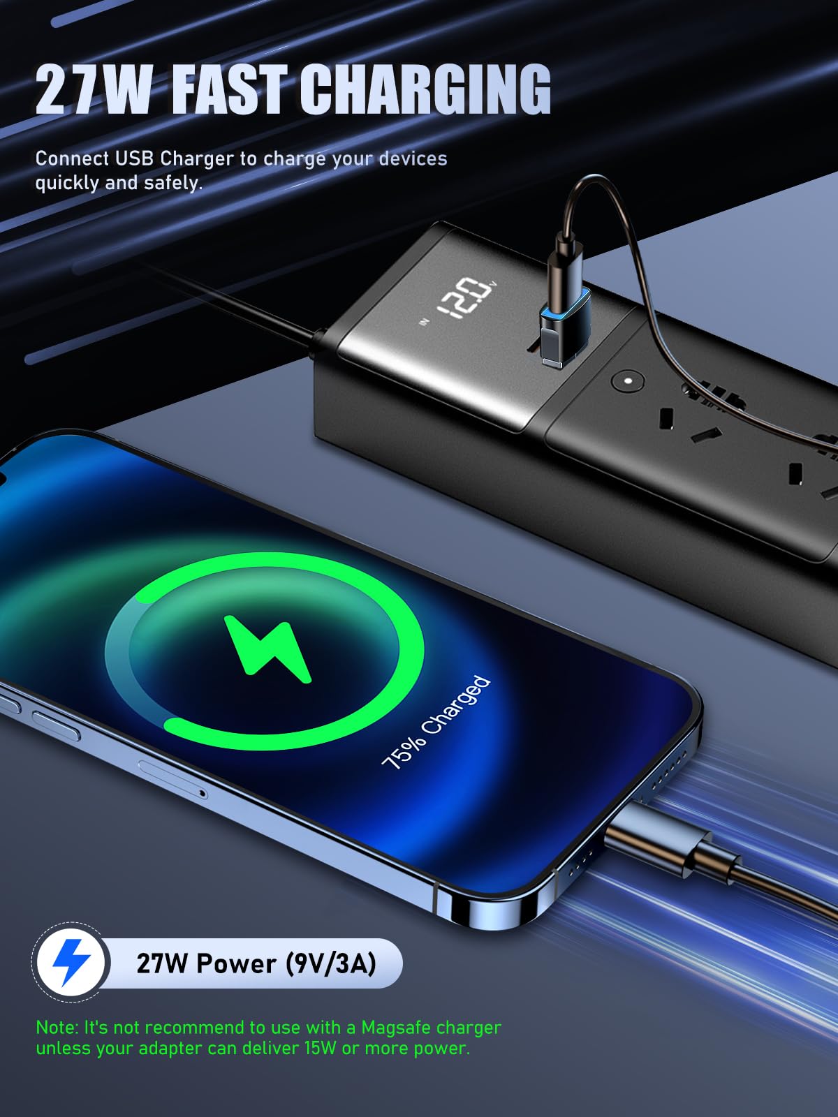Adaptador USB a USB C TiMOVO Negro con Luz LED Carga Rápida