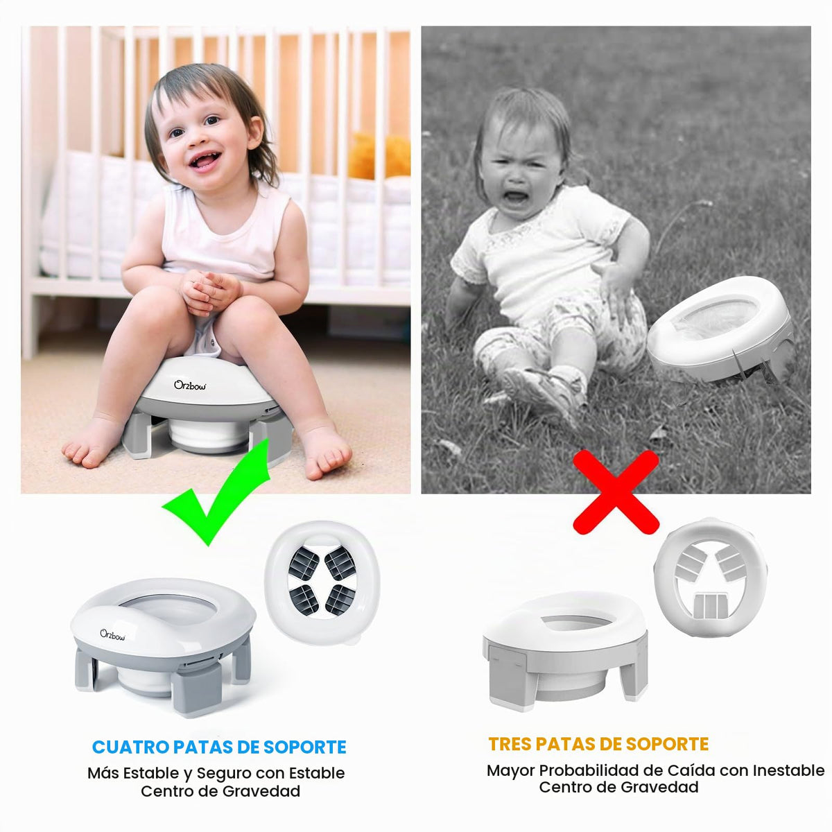 Orzbow - Inodoro portátil de entrenamiento para niños y niñas con bolsa de almacenamiento, silla de viaje plegable, asiento para orinal para niños pequeños para interiores y exteriores, fácil de