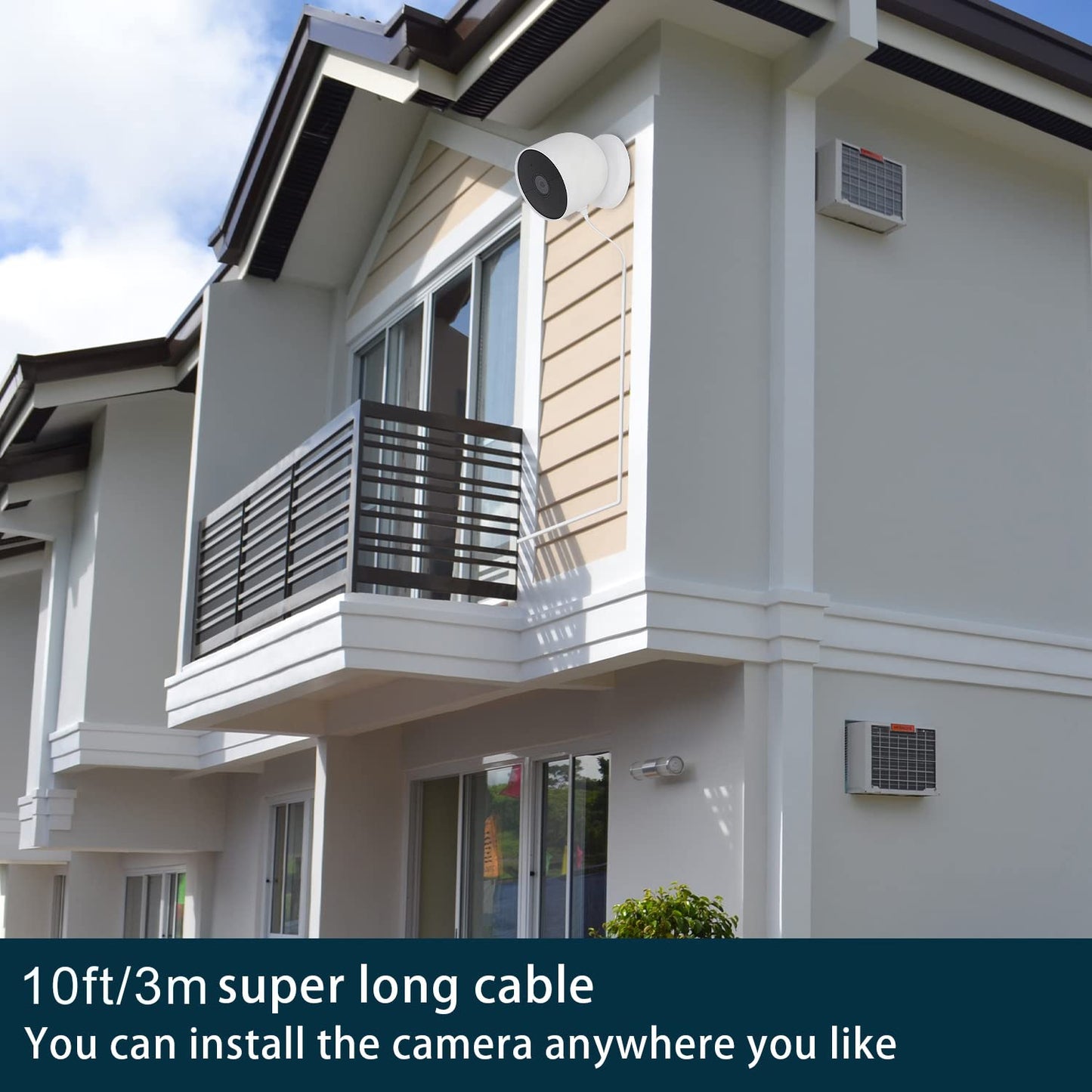 iTODOS Paquete de 2 cables de carga resistentes a la intemperie de 3m/10 pies para Google Nest Cam interior o exterior, batería - Cable de alimentación plano para exteriores para cámara Nest con