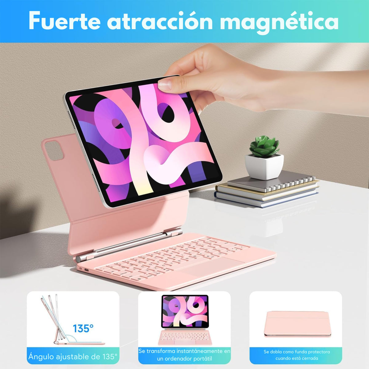 Funda con Teclado Mágico MR. GADGETS Rosa con Trackpad Multi Touch para iPad Pro 12.9"