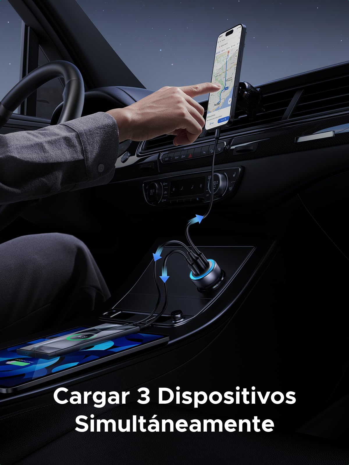 UGREEN 30W USB C Cargador Auto Carga Rápida, 3 Puertos 2 USB C Adaptador Auto Tipo C A, QC/PD 3.0 Cargador para Coche Compatible con iPhone 16 15 Pro Max, Pixel 9 8 7, Galaxy S25 S24 S23, iPad Pro Air