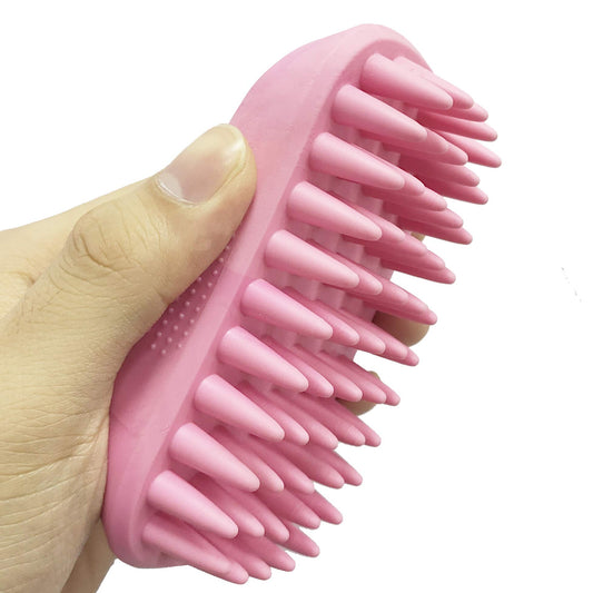 Cepillo de champú de silicona para mascotas para cabello largo y corto, mediano y grande, mascotas, perros, gatos, goma antideslizante para perros, gatos, mascotas, ratones, ducha, baño, cepillo de masaje (rosa (nuevo))