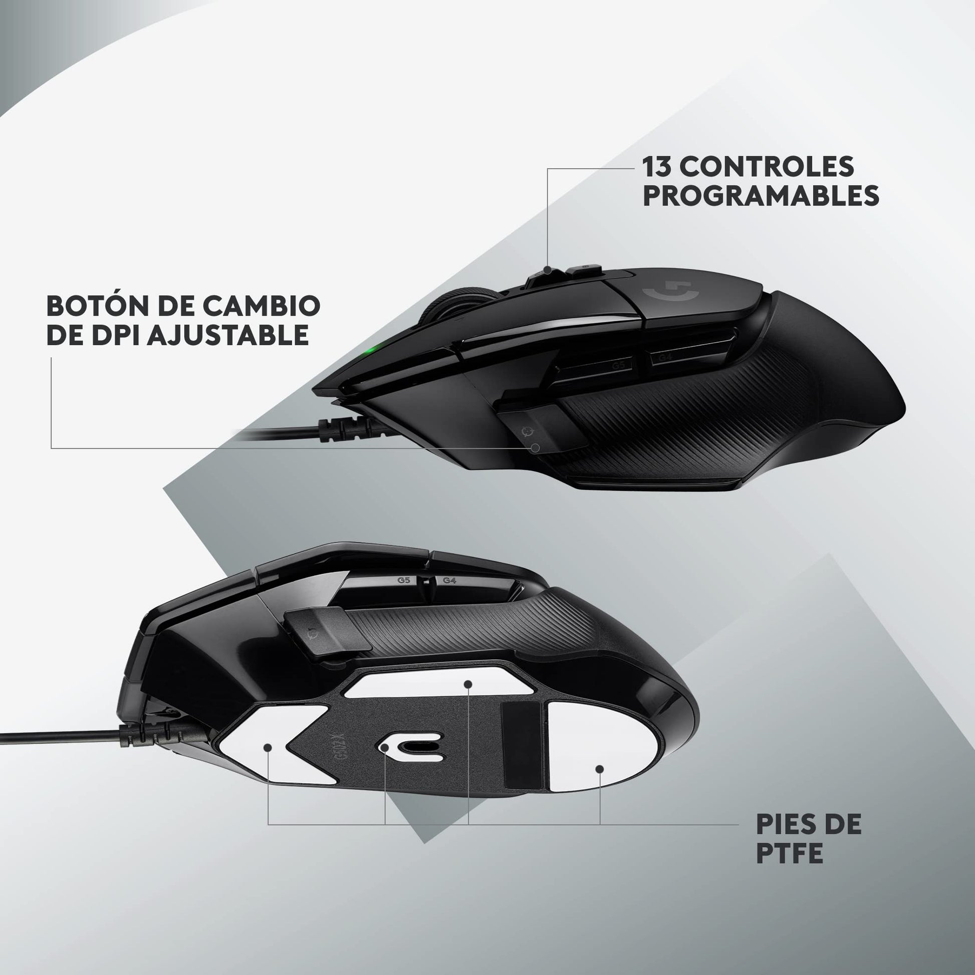 Logitech G502 X Mouse con Cable para Gaming - Interruptores primarios ópticos/mecánicos híbridos LIGHTFORCE, Sensor de Gaming Hero 25K, Compatible con PC - macOS/Windows - Negro