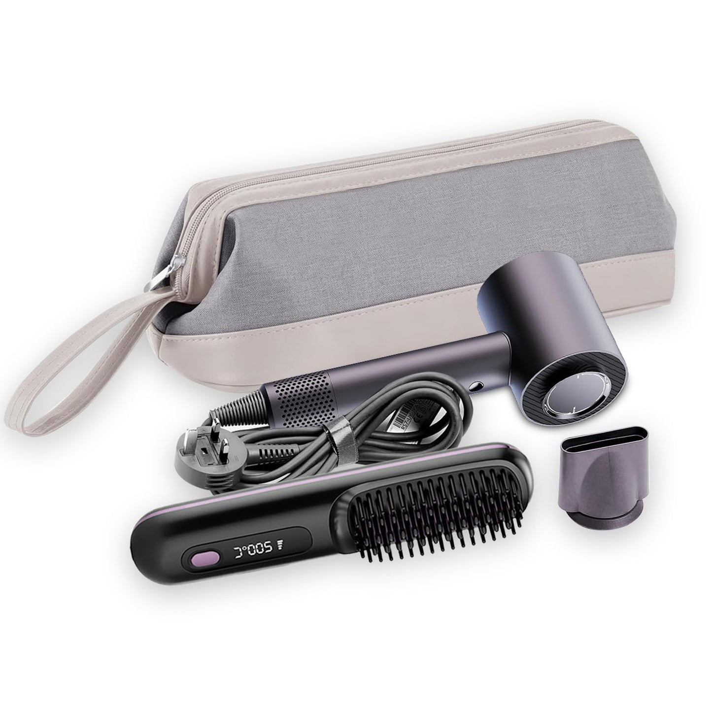 Funda De Viaje,Hair Tools Bolsa De Viaje,Compatible Con Dyson Airwrap/Shark Flexstyle,Adecuado Para Secadores De Pelo, Peines, Planchas De Pelo Y Bolsas De Cosméticos Multifuncionales. (Gris claro)