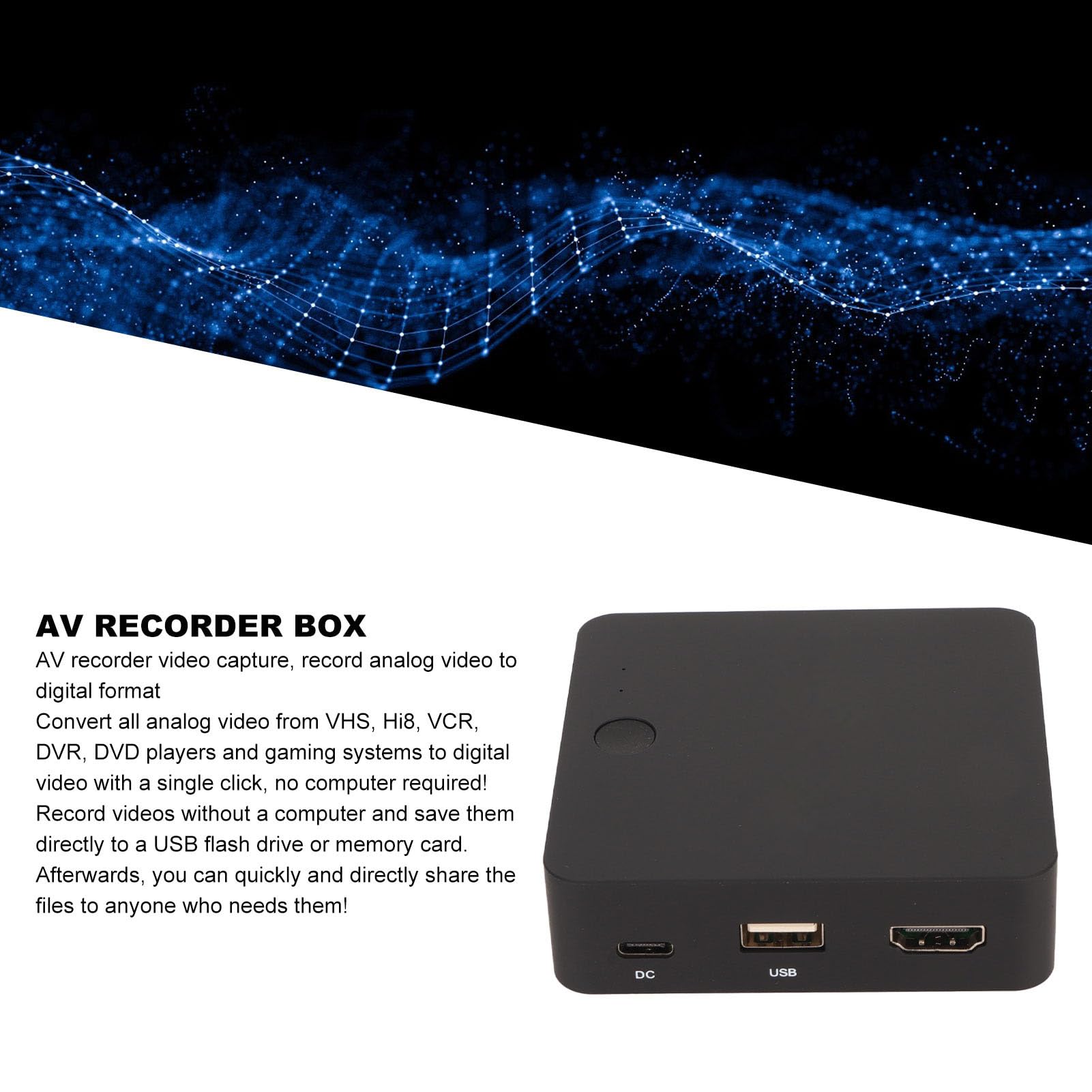 Grabadora AV VHS Hi8 VCR DVR DVD, Convierte Vídeo Analógico a Formato Digital con unClic, Comparte Archivos Directamente, Grabadora Convertidora de Vídeo Compuestoa MP4