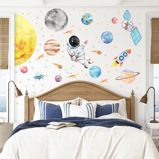 Pegatinas de Pared HJKlove Astronauta Espacial Acuarela para Bebé Niño o Niña