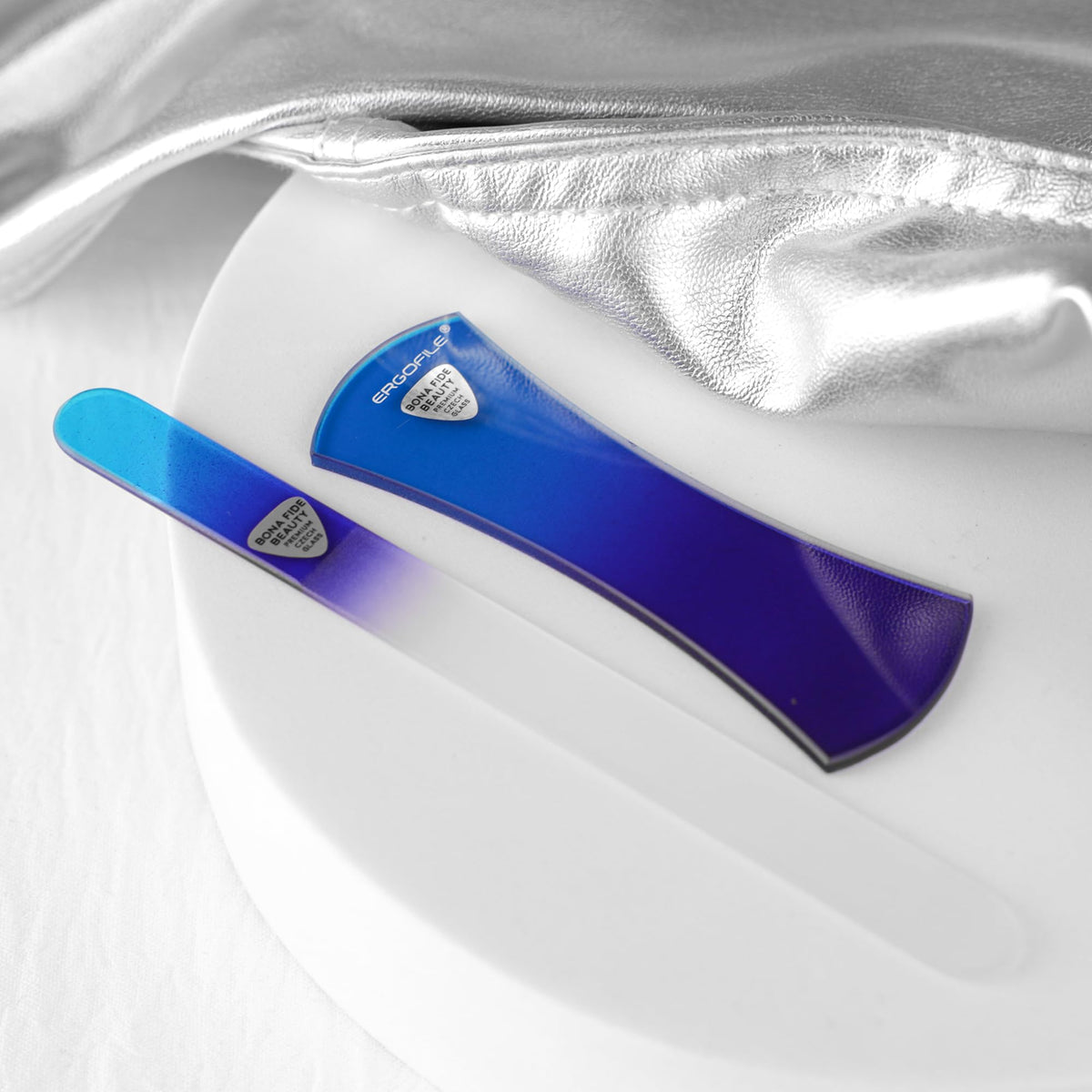 Glass Nail File Manicure Set, Bow Ergofile for Gentle & Efficient Filing, Professional Nail Care Tools by Bona Fide Beauty Genuine Czech Glass