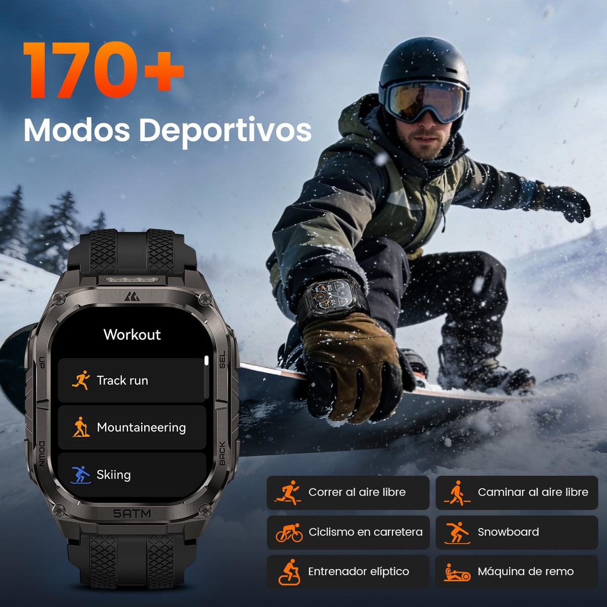 Reloj Smart KOSPET Tank M4C Negro AMOLED 1.96" IP69K para Hombre