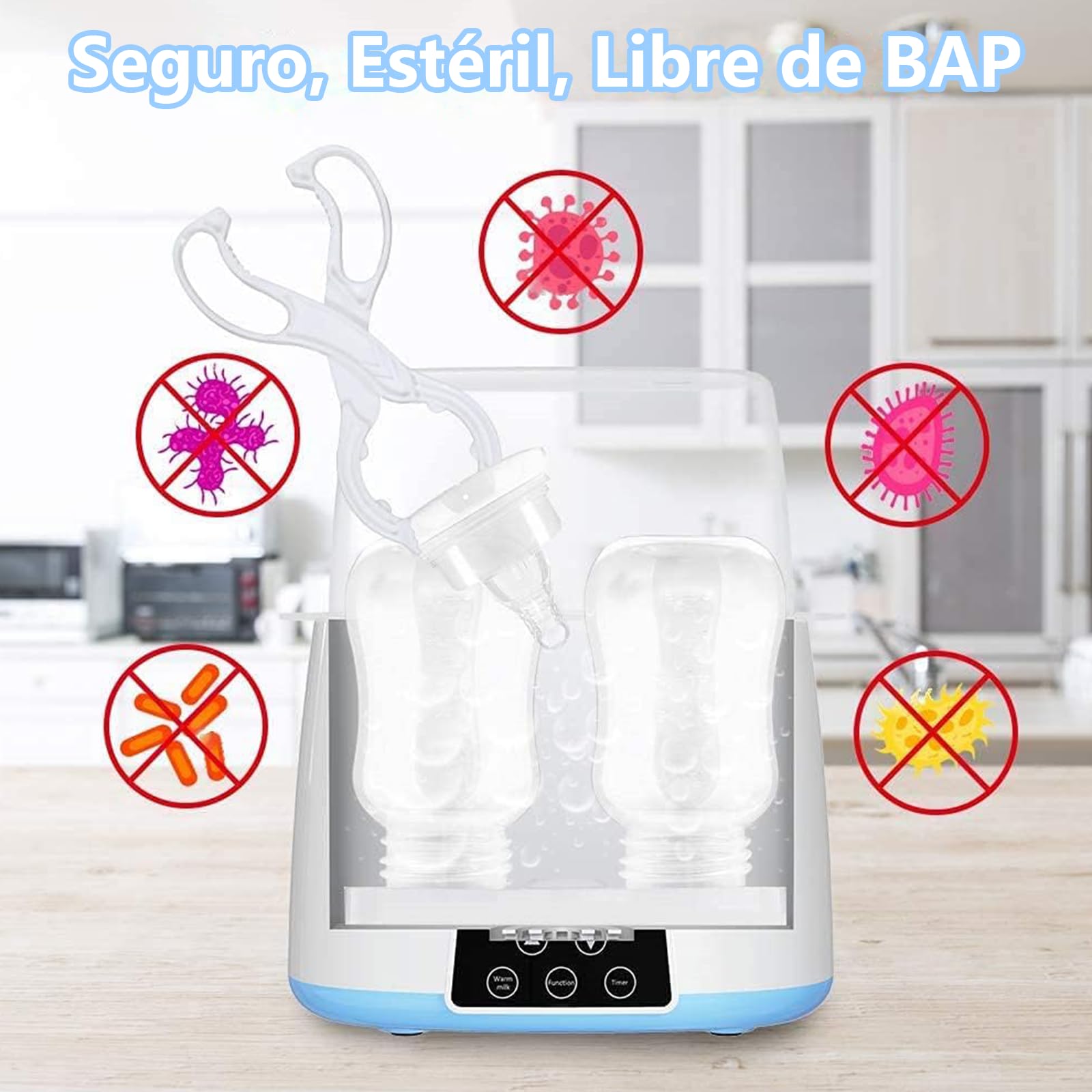 Calienta Biberones, Esterilizador con Calentador Multifuncional Portátil 6 en 1, Vaporizador de Comida para Bebé, Control de Temperatura Las 24 Horas, sin BPA para calor de Tarros de Comida para Bebé
