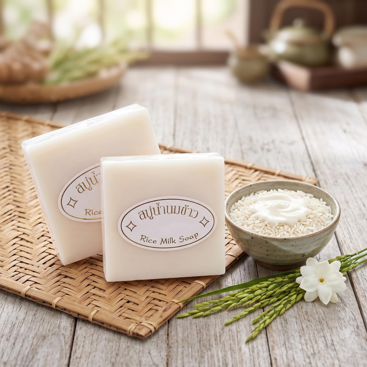 UNIVERSOENLÍNEA.COM Paquete 12 Jabónes Tailandés De Arroz Hecho A Mano Colágeno Vitamina E Blanqueamiento Hidratante Baño Piel Limpiadora Jabón De Leche