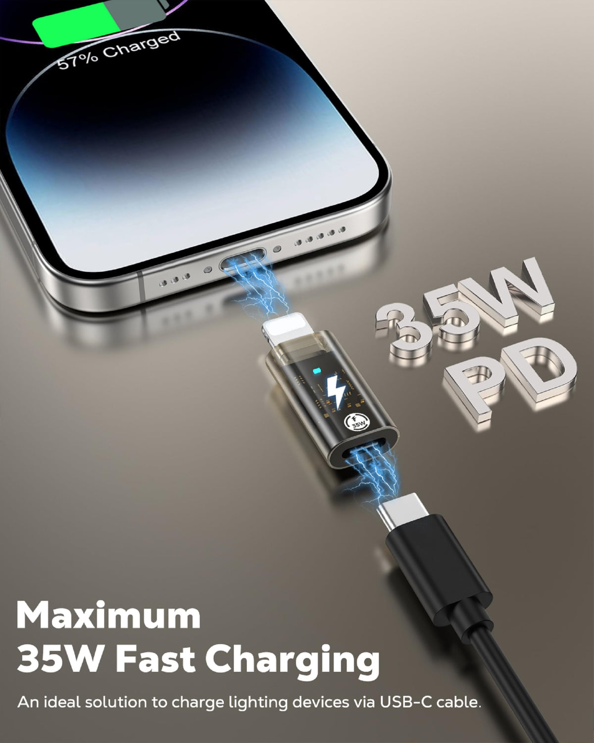 Adaptador USB C a Lightning Moko Compatible con 35 W de Carga Rápida y Sincronización de Datos para iPhone y iPad