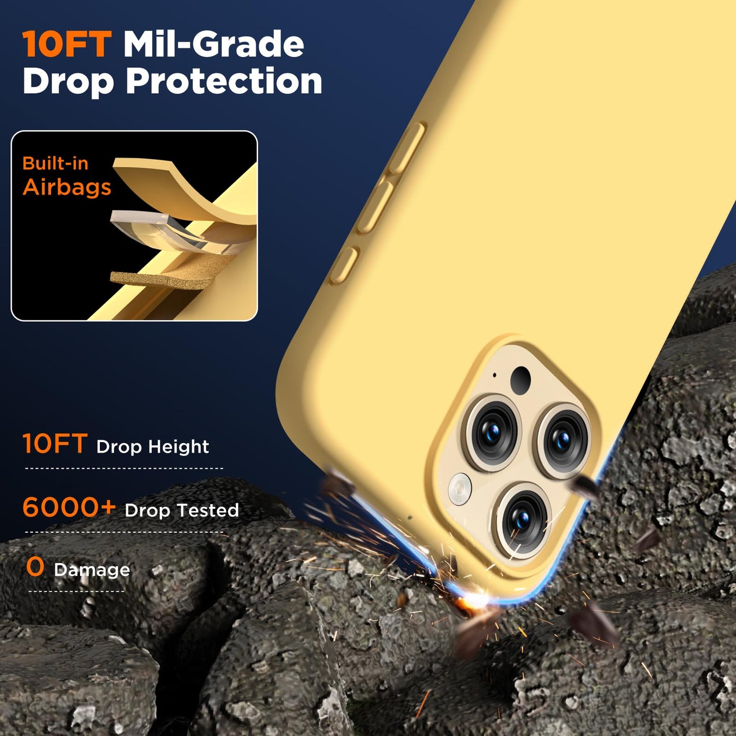 COFFKER - Funda de silicona compatible con iPhone 15 Pro, cuerpo completo, a prueba de golpes, delgada con forro de microfibra suave antiarañazos, 6.1 pulgadas, color amarillo