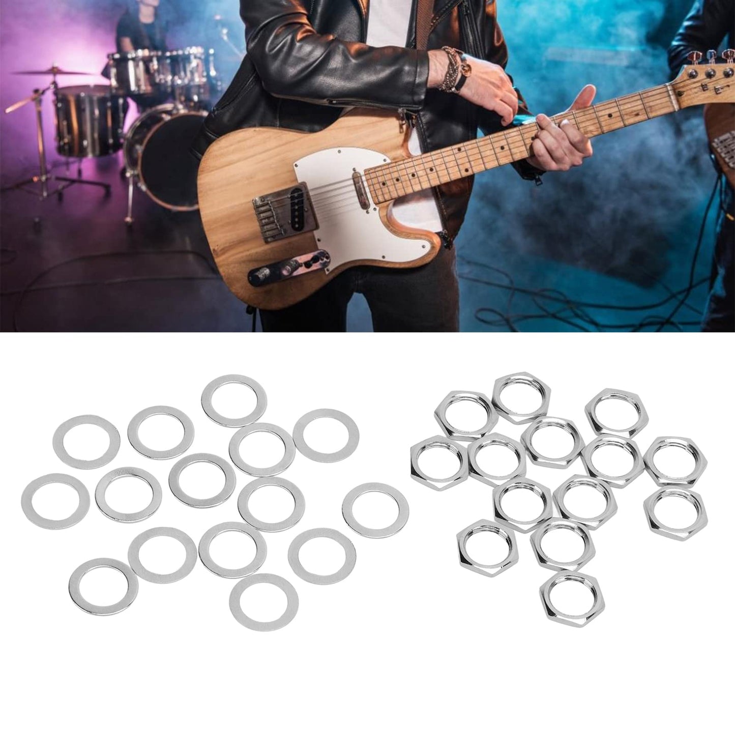 Arandela de metal Jack, tuercas G3 / 8 de alta dureza con paso de 0.8MM para guitarra eléctrica y bajo(Plata)