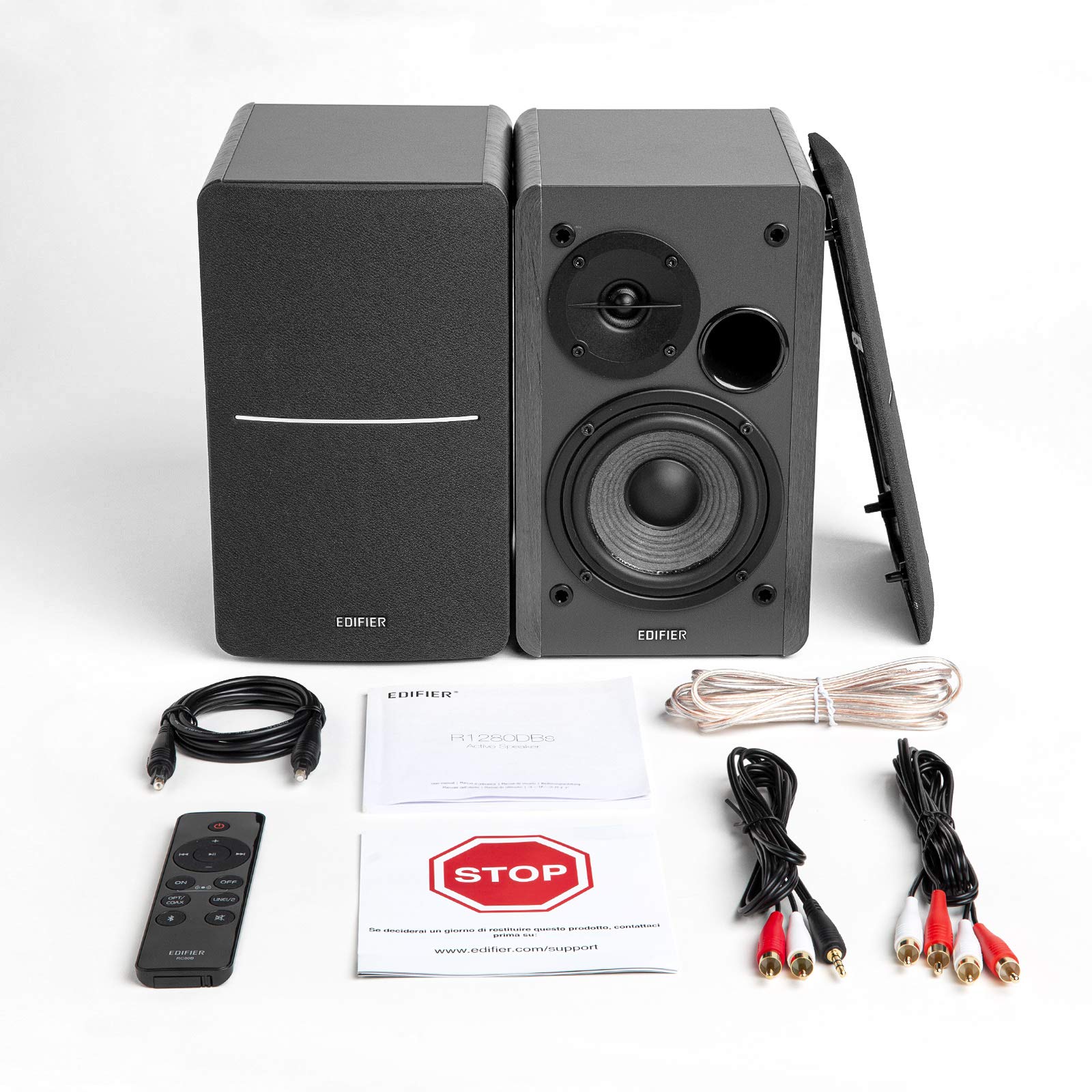 Edifier R1280DBs Altavoces Activos de estantería con Bluetooth - Entrada óptica - Altavoces de Estudio Tipo Monitor 2.0 Wireless - 42W RMS con Salida de línea para subwoofer - Negro