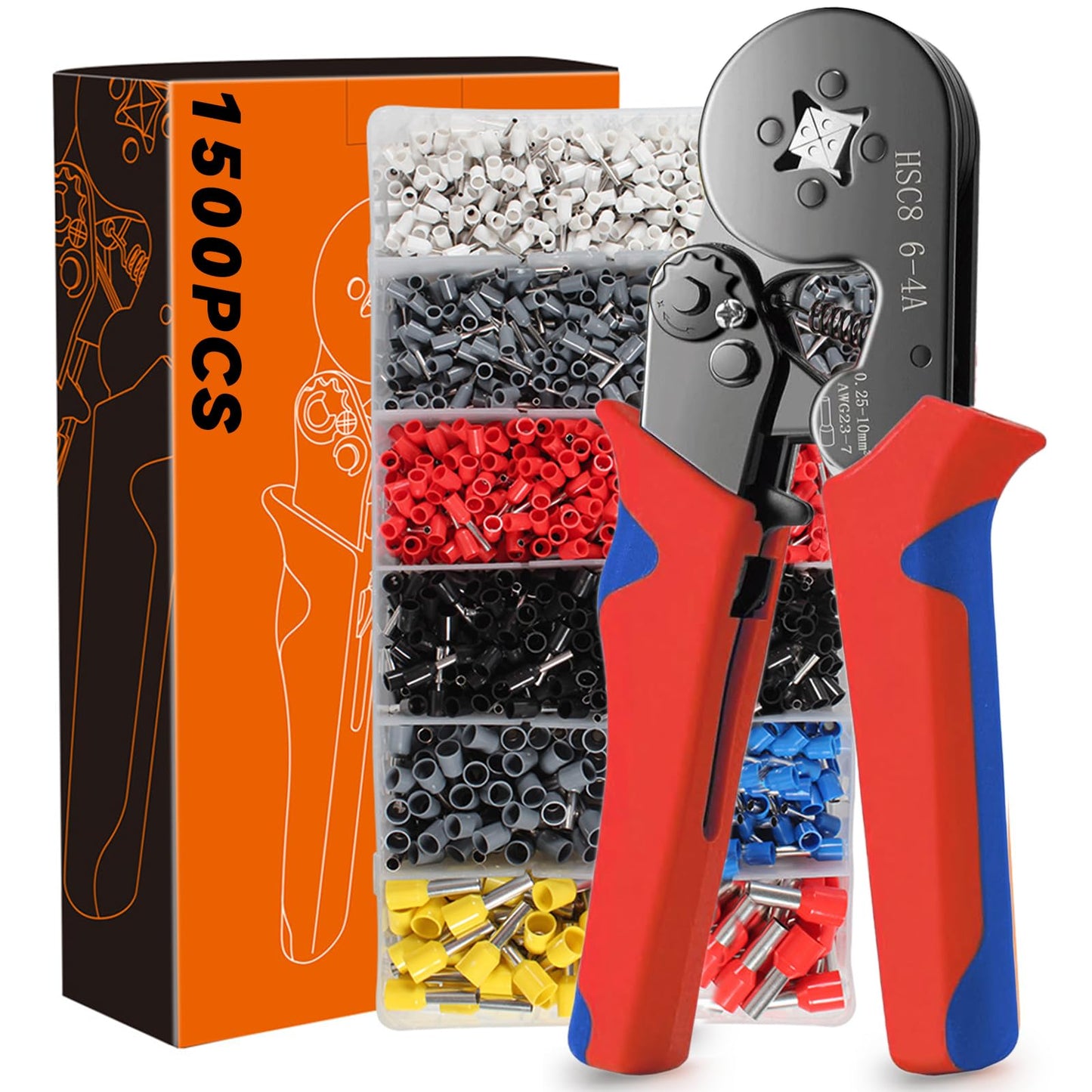 Kit de Terminales y Alicates HCS8 6-4A Negro para Cables Eléctricos
