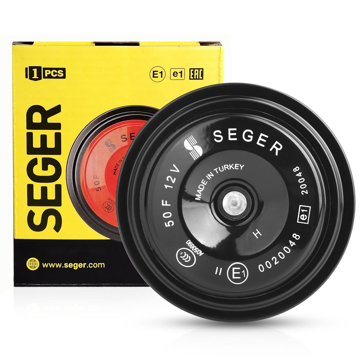 SEGER Bocina de disco - Serie 50F, 12V, tono alto, impermeable, ajuste universal, bocina de camión fuerte con soporte de montaje