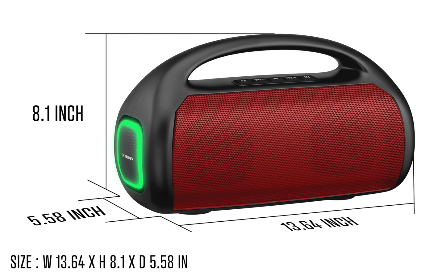 Fisher - Altavoces portátiles Bluetooth - Altavoz inalámbrico portátil con potencia máxima de 20 W, sonido HD, luces RGB, IPX4 resistente al agua, emparejamiento TWS, radio FM, BT 5.3, tiempo de