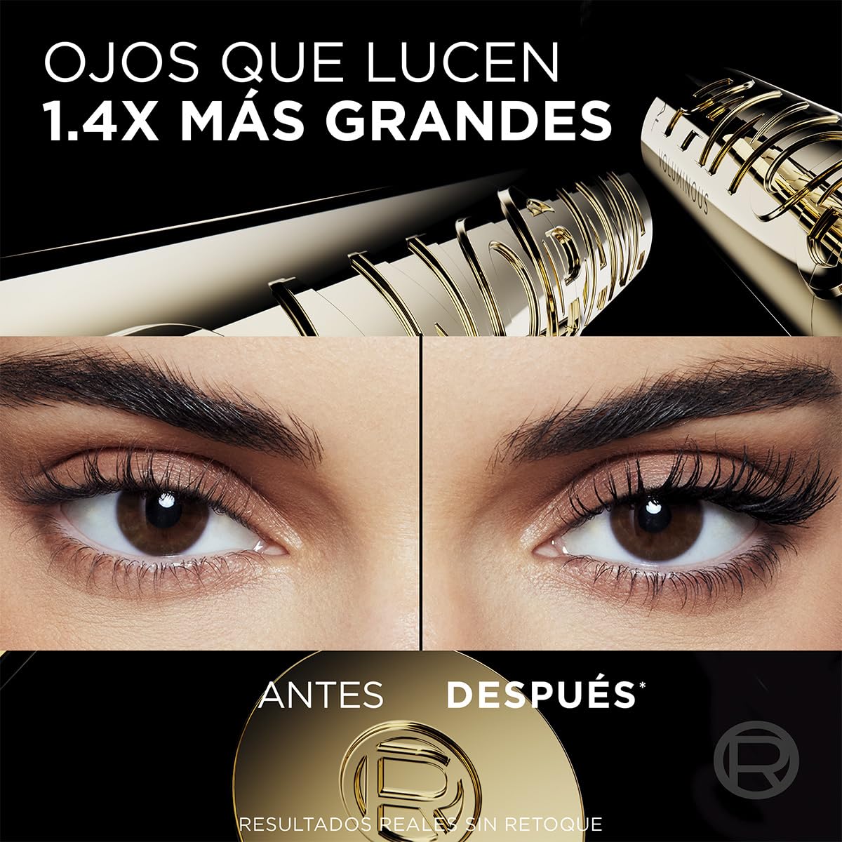 L'Oréal Paris, mascara de pestañas voluminizadora Panorama a prueba de agua, Ojos visiblemente más grandes, 9.4ml