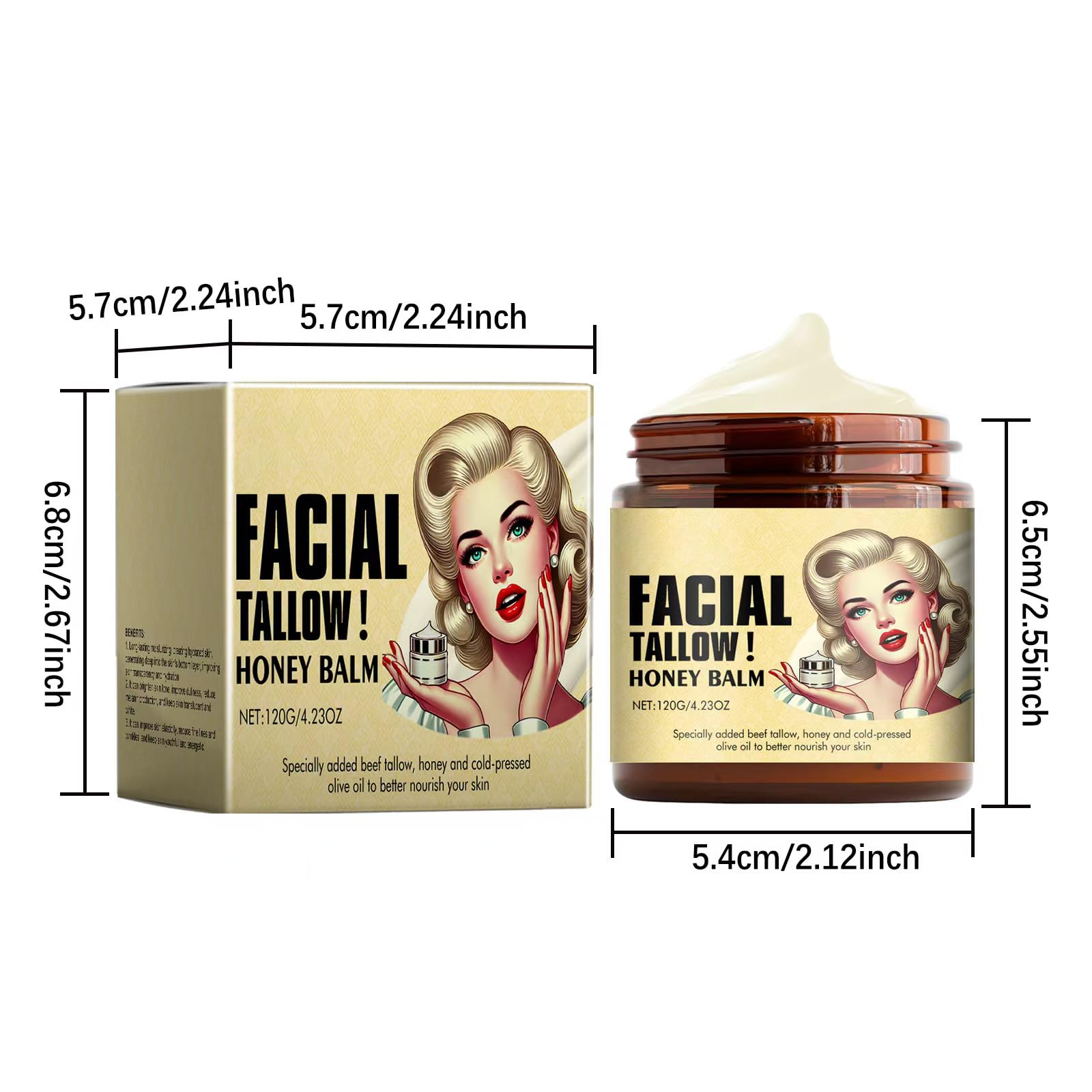 Beef Tallow for Skin, 2PCS Beef Tallow and Honey Balm, Butter Balm for Face and Body,120g of Beef Tallow Honey Moisturiser
