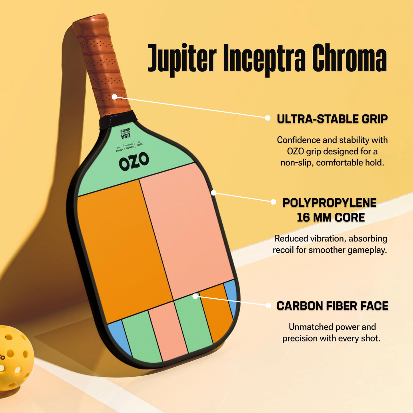 Paleta de Pickleball OZO Jupiter Chroma Grafito para Control Intermedio aprobada por USAPA