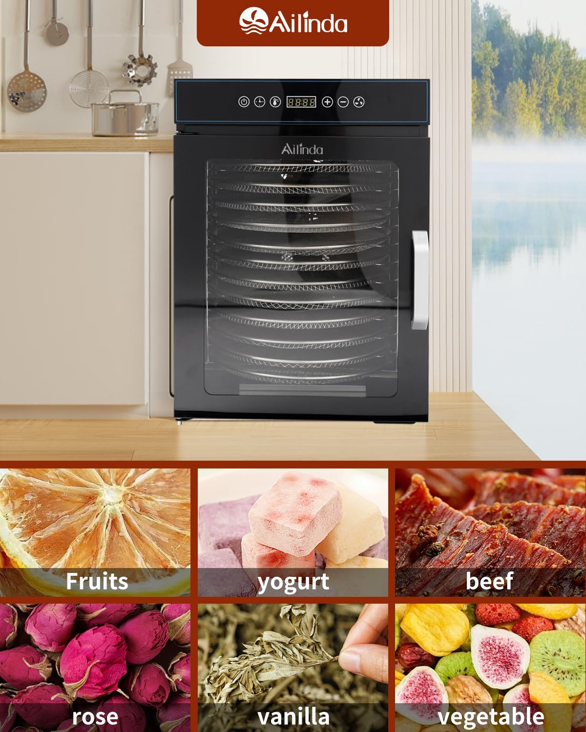 Deshidratador de alimentos de alta calidad, deshidratador giratorio de acero inoxidable de 12 capas, adecuado para alimentos, cecina, alimentos para mascotas, hierbas, verduras, frutas, función de