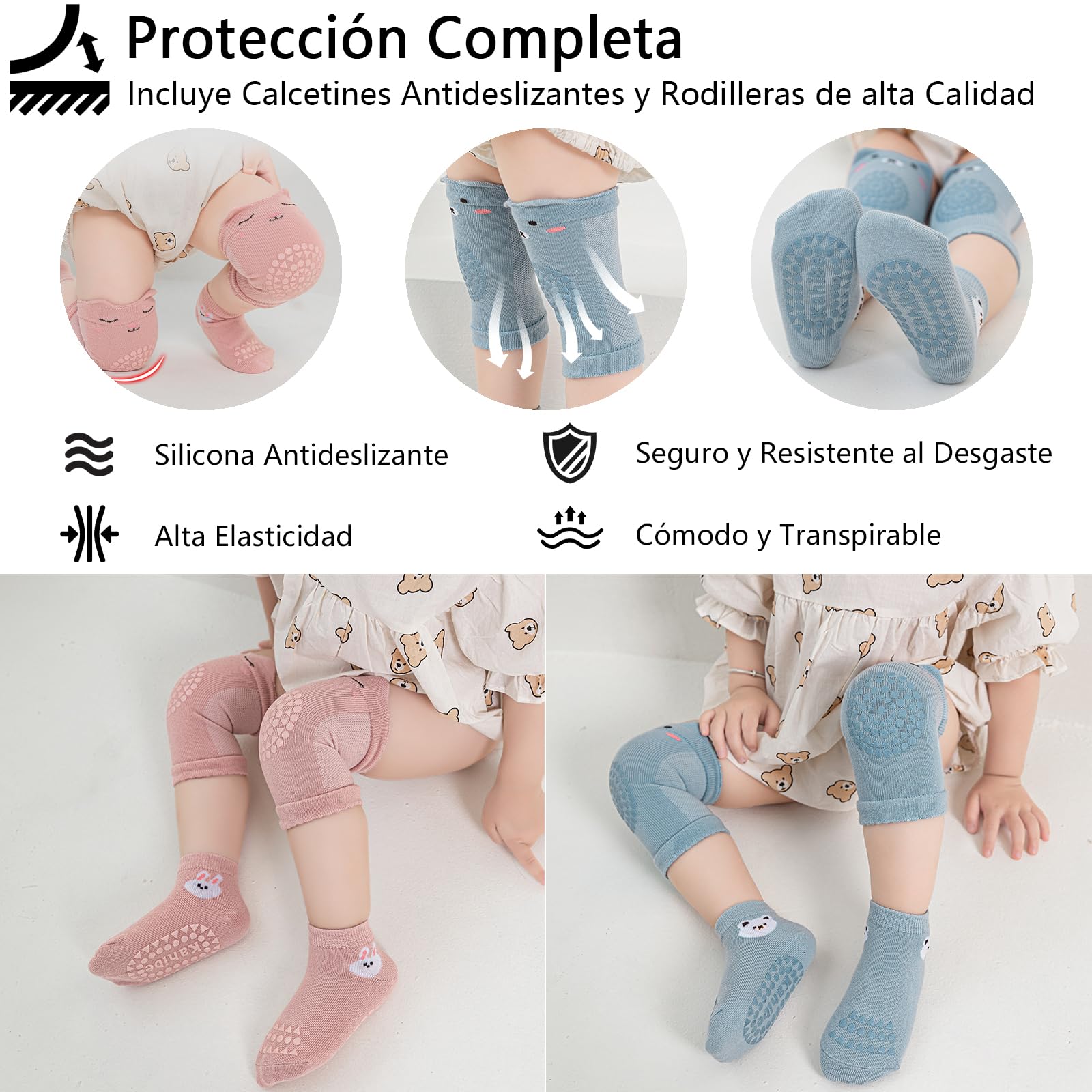 Mochila Protectora Ajustable con Calcetines Antideslizantes y Rodilleras Alta Elasticidad para Bebés de 0 a 3 Años