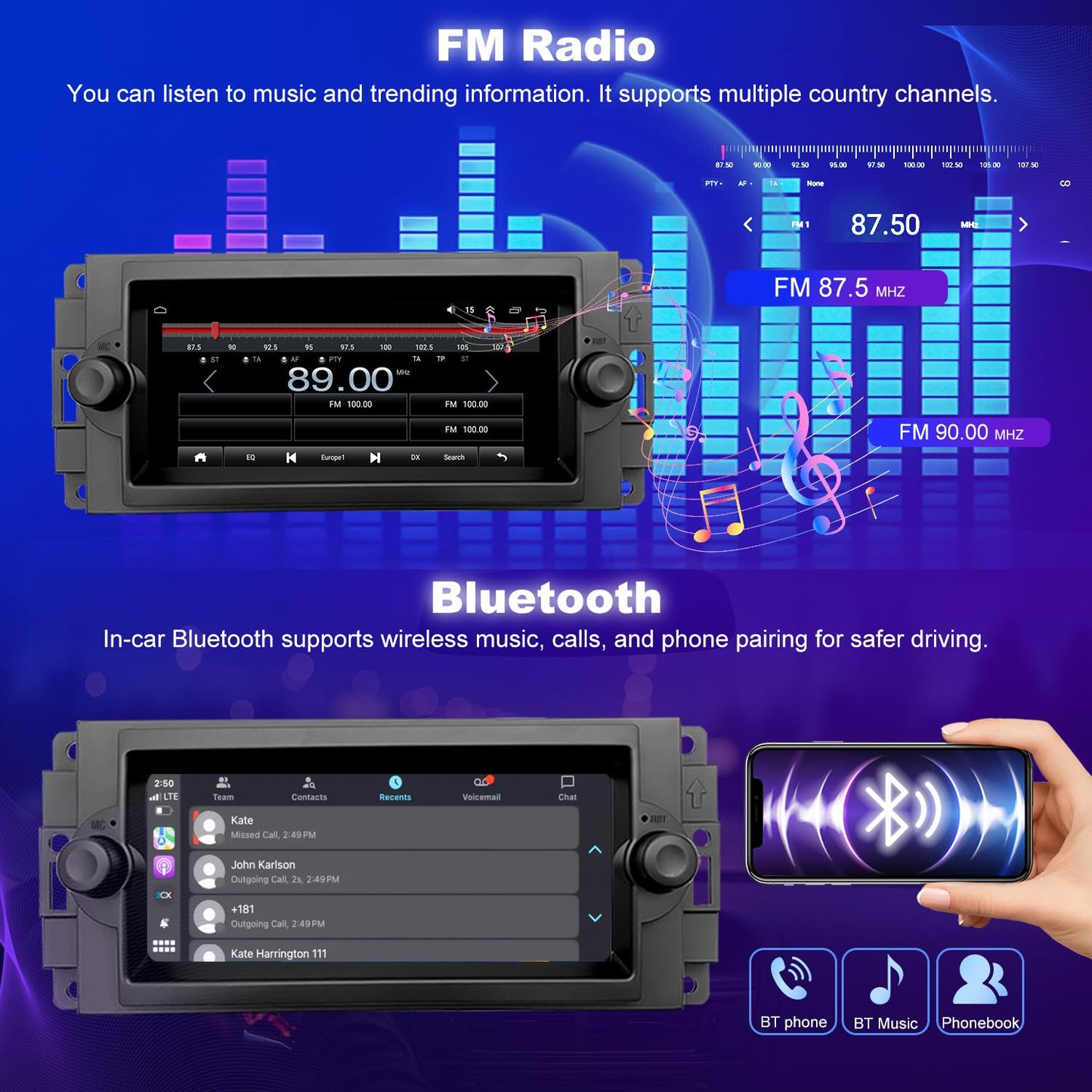 Radio de coche 5GWiFi para Dodge Ram 1500/2500/3500 2006-2008, Durango Charger 2005-2007, Jeep Grand Cherokee 2005-2007, Commander 2006-2010, visualización táctil estéreo inalámbrico Carplay Android
